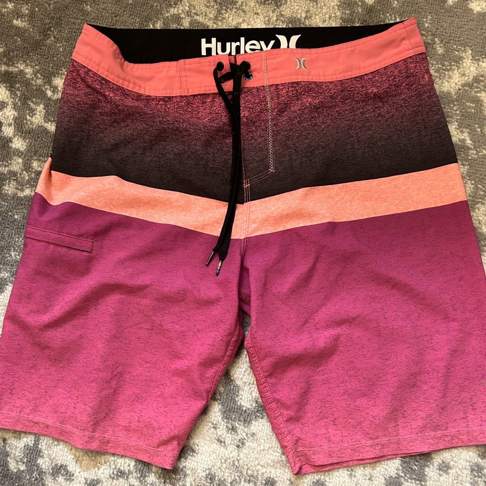 Hurley Men's  Pink and Black Board Shorts 34